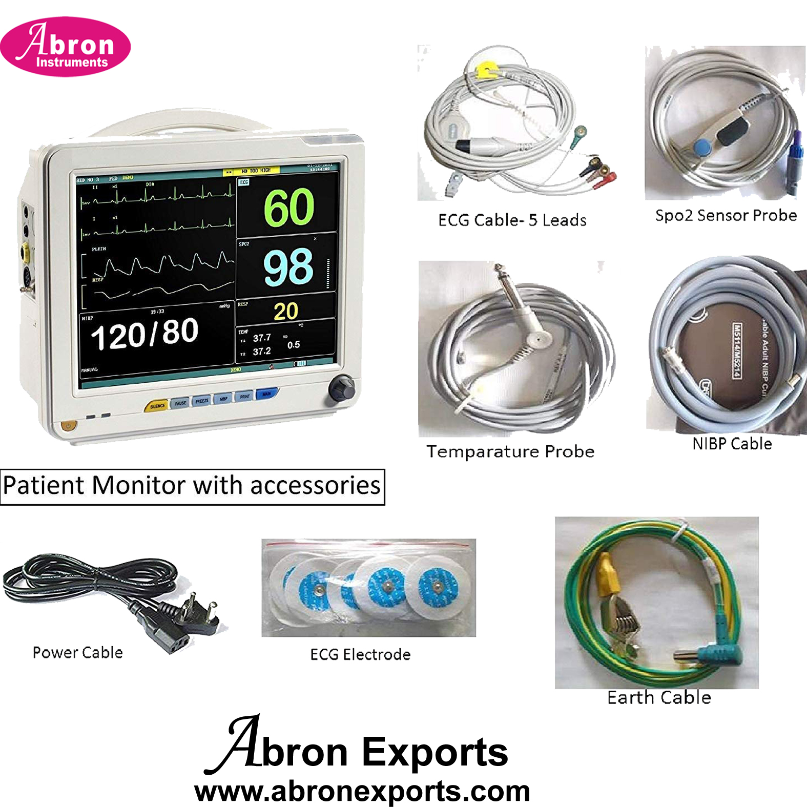 Patient Monitor Cardiac BP Pulse Oximeter BP Pulse Spo2 Multipara Touch Screen Abron ABM-2552P5C 